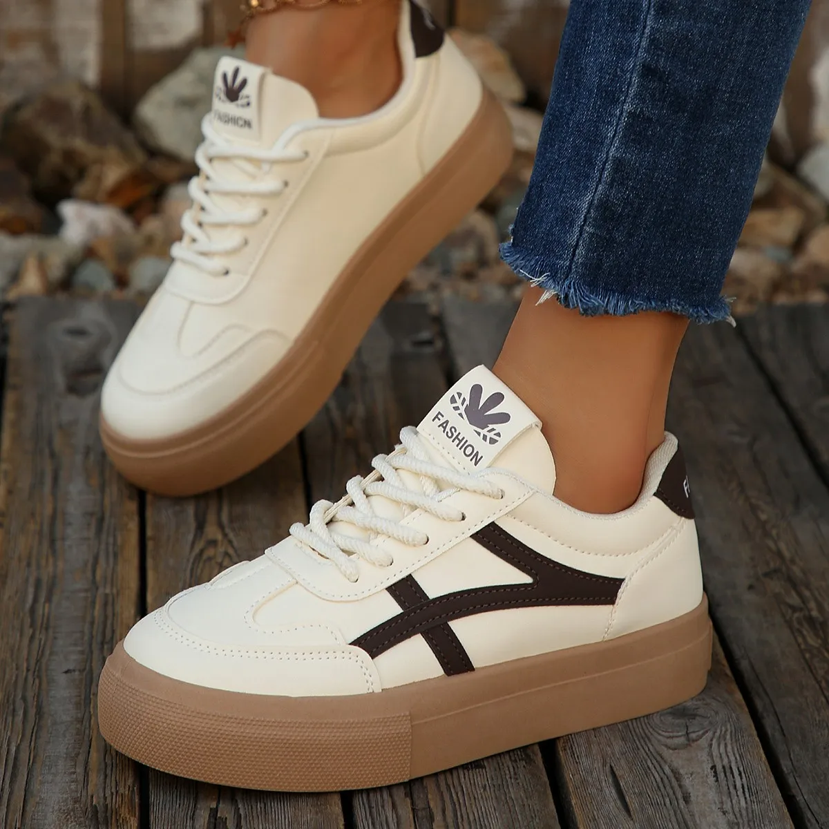 Zapatillas Retro para Mujer, con Suela Gruesa, Planas, con Cordones, Casuales, para Estudiantes, Tacón Bajo, Punta Redonda, de Cuero PU, para Primavera y Otoño
