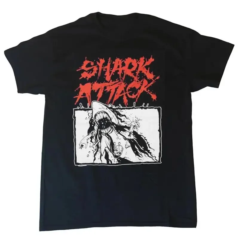 VTG Shark Attack Blood  Cotton Black All Size T Shirt AM444