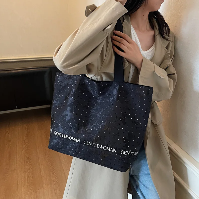Handheld Canvas Bag for Women Large Capacity New Autumn Winter Versatile One Shoulder Bag Butterfly Printed Pattern Tote Bag