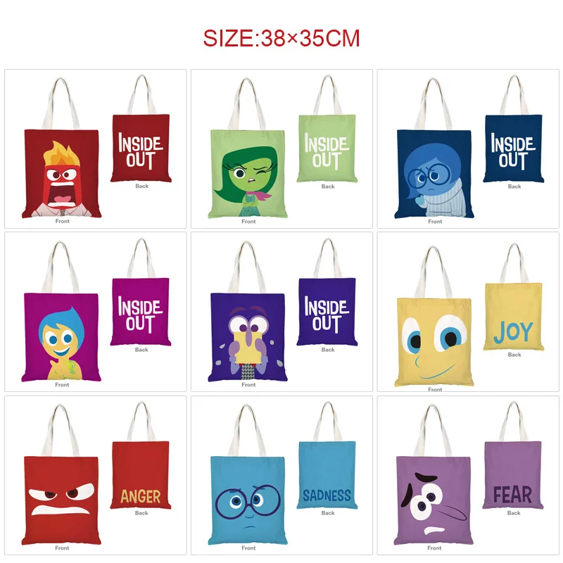 Inside Out 2 Disney Tote Bag stampa a colori borse di tela Shopping Handbag borsa a tracolla da donna borse riutilizzabili per cartoni animati