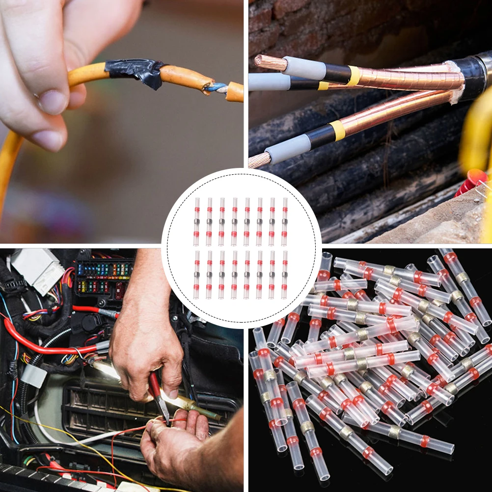 

100Pcs Heat Shrink Wire Connectors Welding Butt Connector Kit Insulated for Car Marine Boat Electrical Terminals