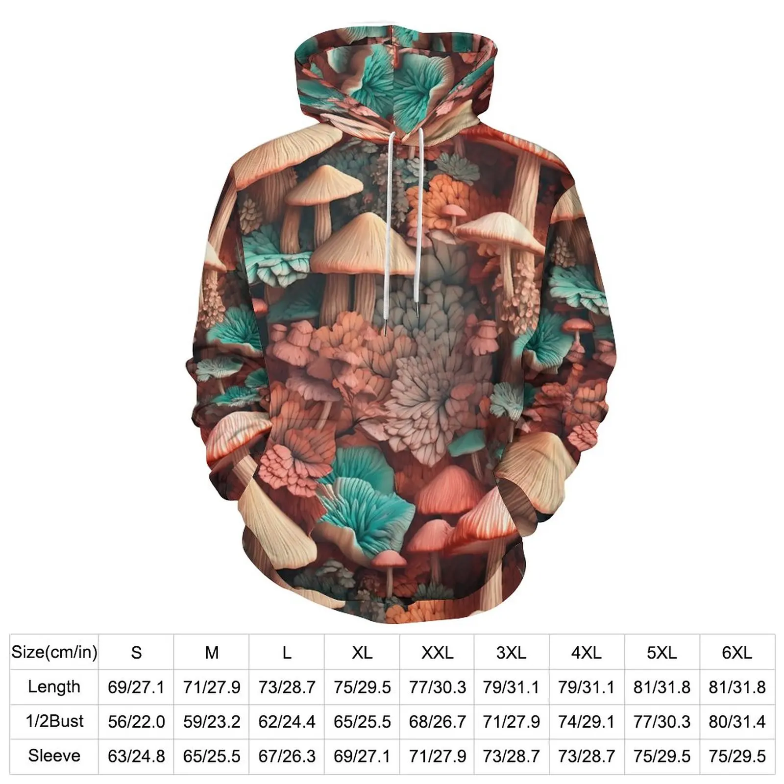 Sculpted Mushrooms Casual Hoodies Men Colorful Print Kawaii Design Hooded Sweatshirts Autumn Long-Sleeve Loose Oversize Hoodie