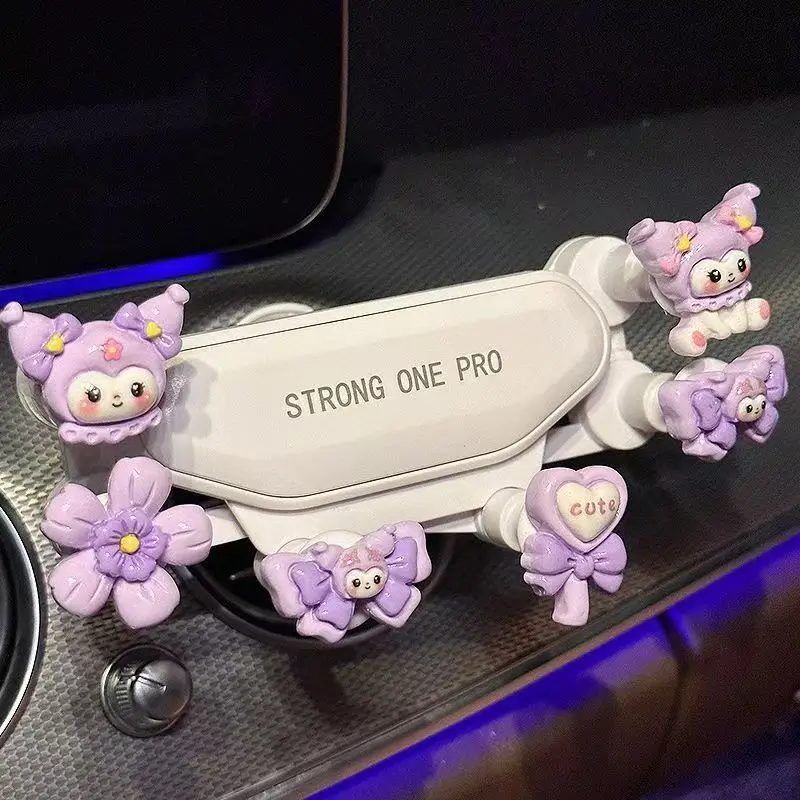 

New style Kawaii cartoon character kuromi car mobile phone stand anti-shake air outlet support stand cute navigation fixture