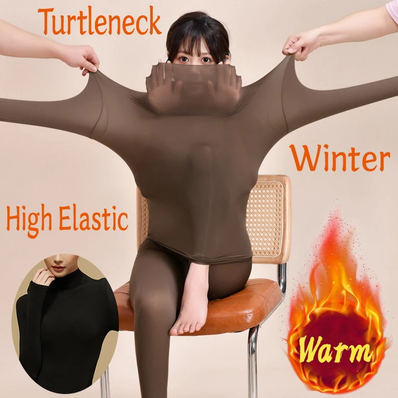 1/2 Pieces Autumn Winter High Collar Beauty Skin Top for Women High Elastic Long Sleeve Base Shirt Female Thermal Base Layer Set