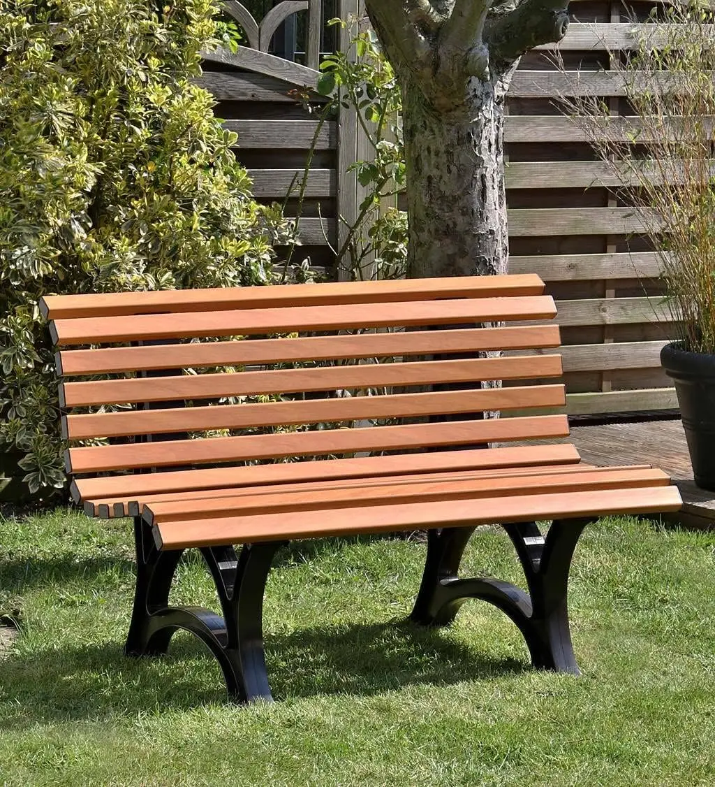 Plow & Hearth Weatherproof German PVC Outdoor Bench  3-Seat  Holds Up to 500 lbs  Garden Patio Porch Park Deck  Steel and Re