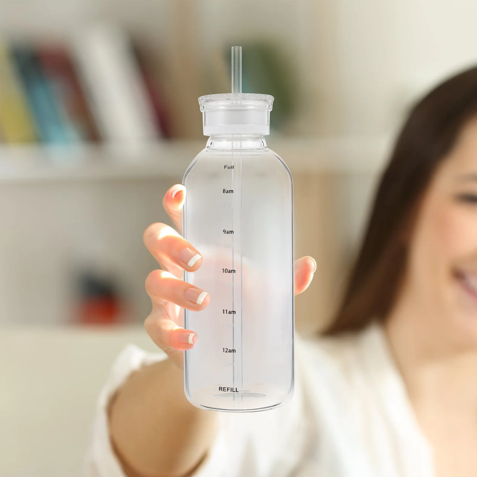 

1Set Glass Coffee Cup Straw Lid Large Capacity Juice Bottle Reusable Water Tumbler Portable Drinking Cup for Everyday Use