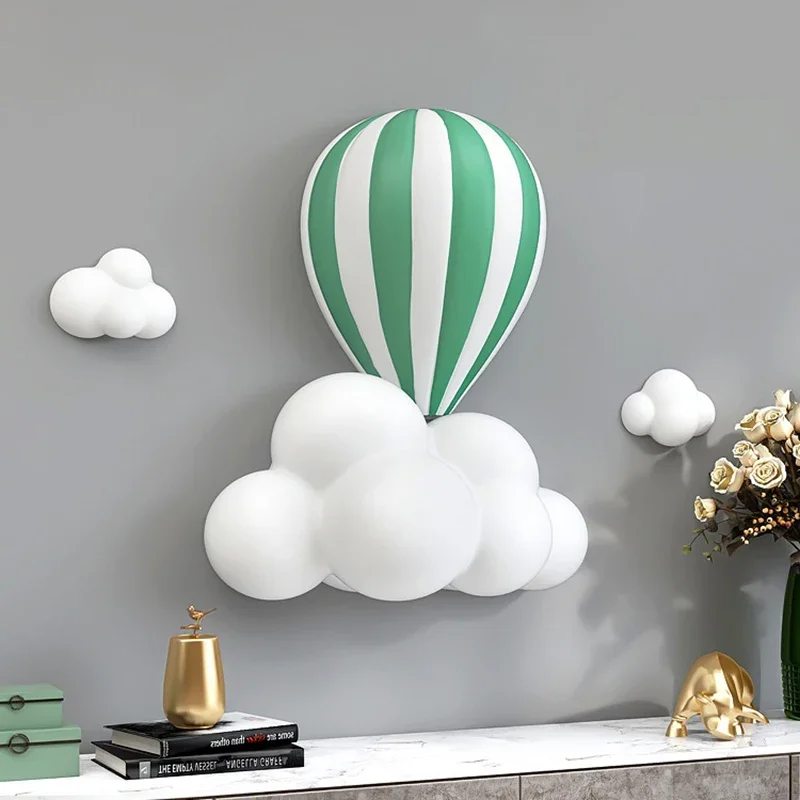 3D Hot Air Balloon Statue Home Wall Decoration White Cloud Resin Sculpture Living Room Bedroom Interior Wall Hanging Decor