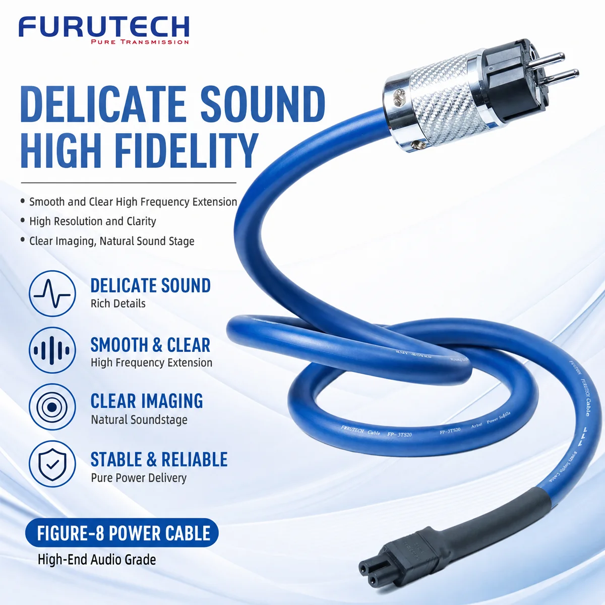 Furutech FP‑3TS20 Alpha Series OCC Single Crystal Copper Hi‑Fi Power Cable US EU Plug Figure‑8 Cord for Amplifier CD Play