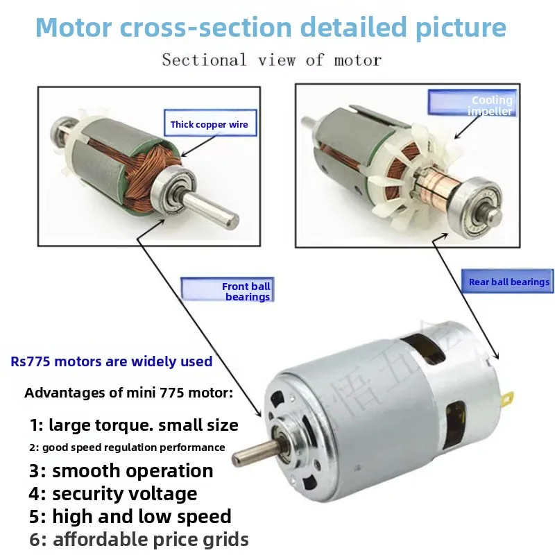 895 Motor, High Torque and High Power Double Ball Bearing, 795 Motor, 12-24V High and Low Speed 775 DC Motor