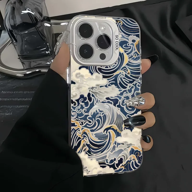 Ukiyo-e Ocean Waves Creative For iPhone Case 16 15 14 13 12 11 Pro XR XS Max 7 8 Plus Phone Shockproof Soft Y2K INS Girl Cover