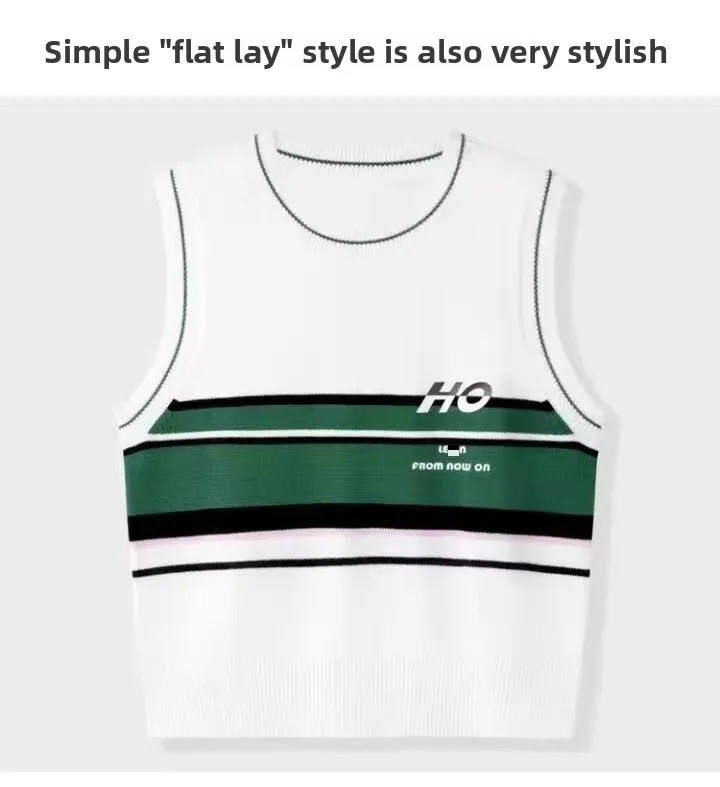 

Spring New Knitted Sport Letter Vest My02 Color Blo Contrast Town Series Women's Loose Fit Thiened Inner Wear Top