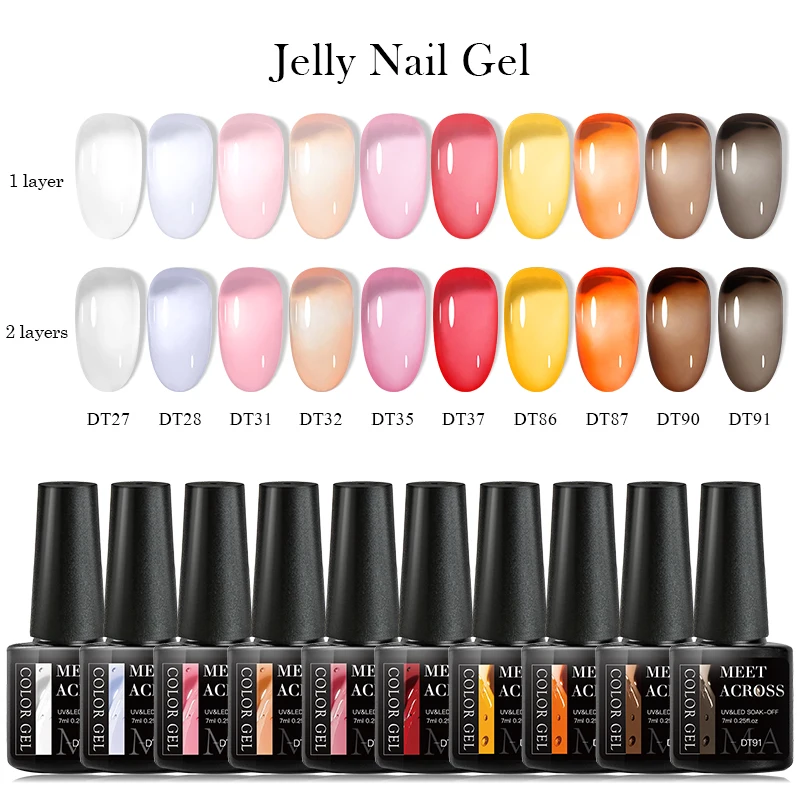 7ml MEET ACROSS 3 In 1 Jelly Pink Nude Quick Extension Nail Polish Finger Extend Construction Gel Nail Art Varnish French Style