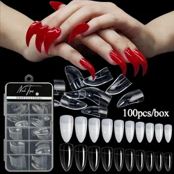 100Pcs Hawk Curved Nail Tips Full Cover Eagle Claw Curve False Nails Extension White/Clear Fake Nails For Manicure Art Salon