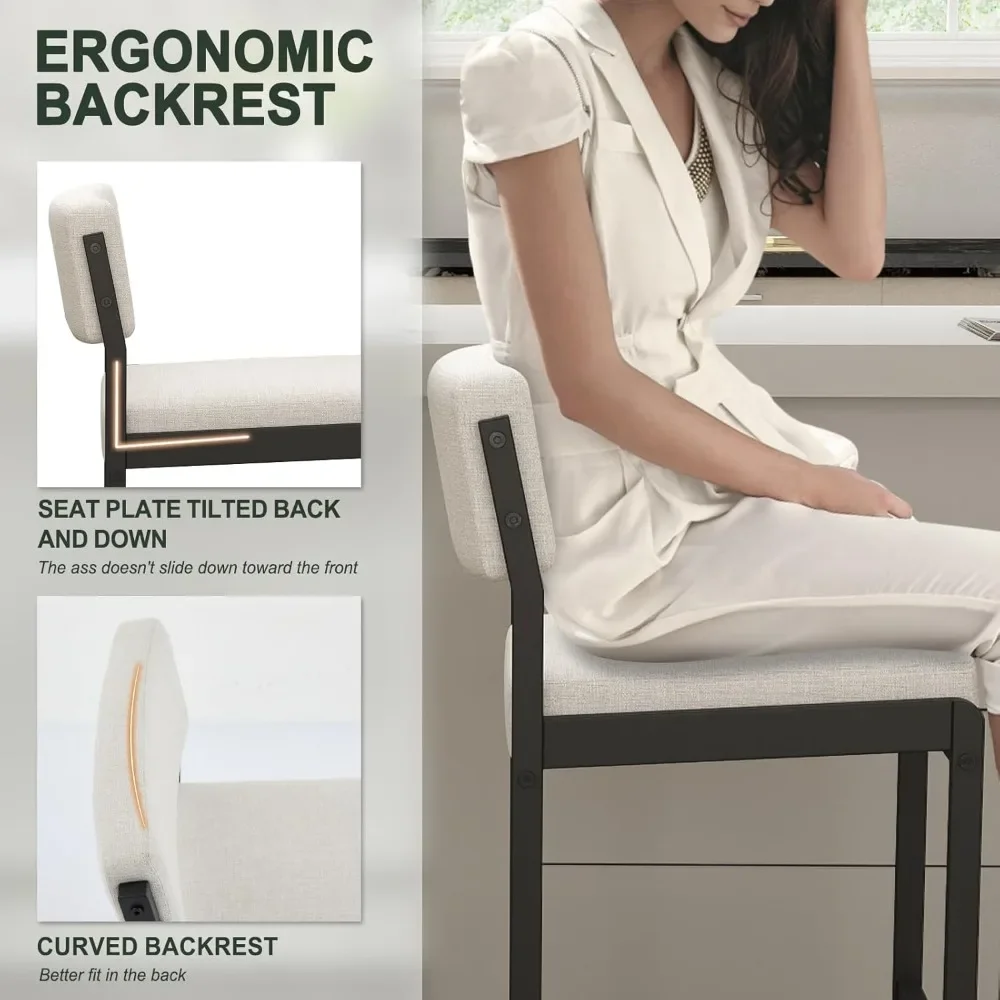 مجموعة مقاعد بار حديثة بارتفاع عداد مكونة من 3 قطع، كراسي بارتفاع 26 بوصة مع ظهر، ومقاعد من القماش المنجد، ومقاعد للبار المعدنية #6