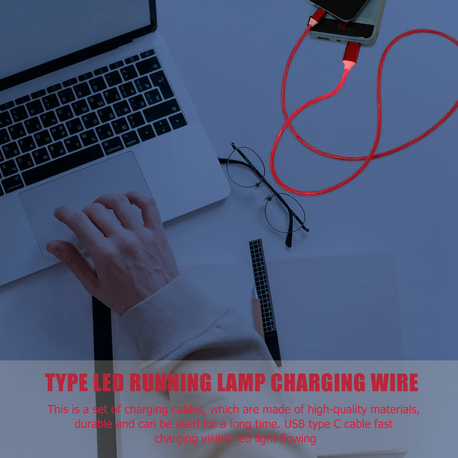 

3Pcs Type Charging Cord Flowing Light Fast Charge USB Cable for Phone Tablet Laptop Type C Charging Cables