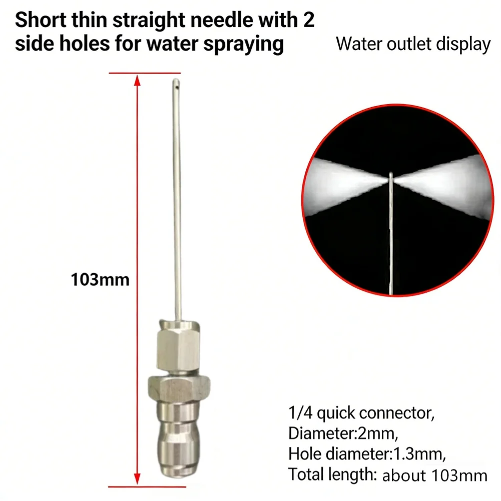 High Pressure Cleaning Needle for Tight Appliance Gaps Garden Crevices - Solid Metal Nozzle - Direct Hose Mount