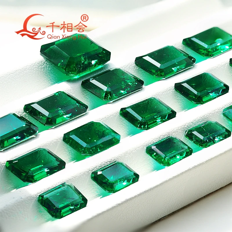 Dark green color Rectangle shape Created Hydrothermal  Muzo Emerald including minor cracks and inclusions loose gemstone