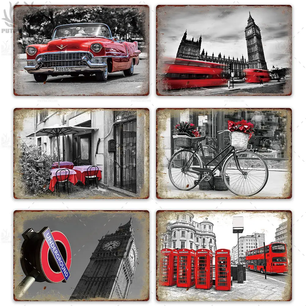 London Vintage Metal Poster Plaque Metal Vintage British Coffee Bar House Home Living Room Decorative Wall Decor Metal Tin Sign