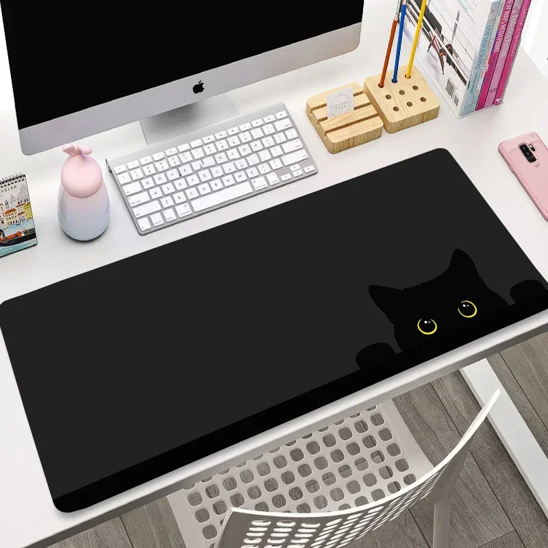 Kawaii Black Cat Mouse Pad Large Cute Kitten Game Keyboard Mat XxL Computers Accessories 400x900mm Table Pads Office Carpet Mats