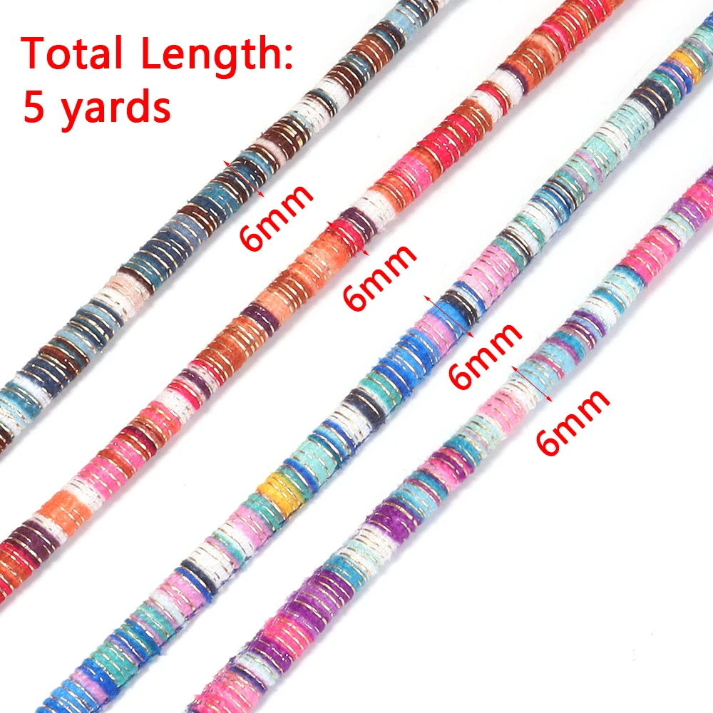 

5Yards 6mm Round Cotton Cords Handmade Colorful Ethnic Style Rope For Ornament Making DIY Crafts Material Clothing Accessories