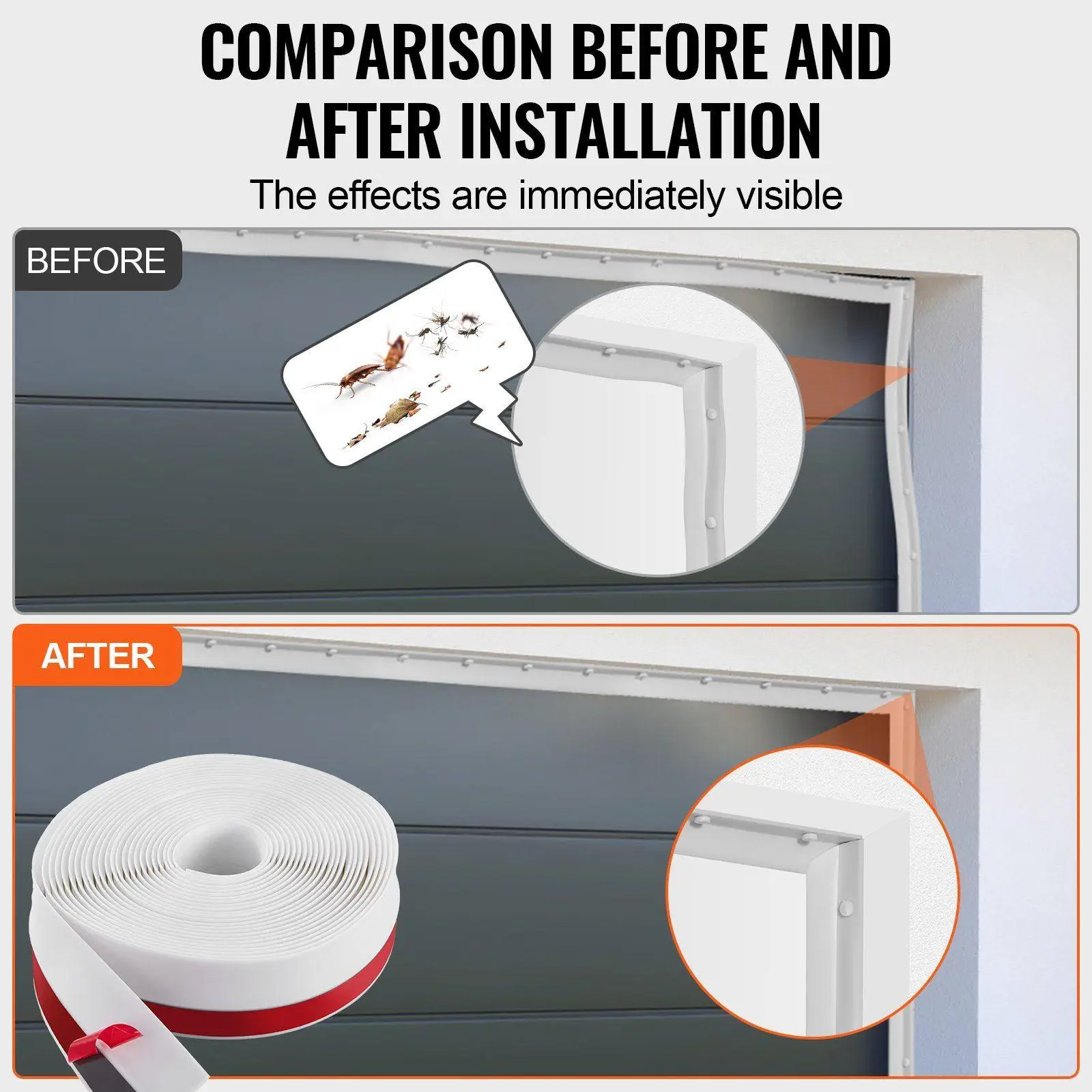 شريط عازل لباب المرآب شديد التحمل بطول 34 قدم TPE من الجوانب العلوية مع لاصق صناعي مقاوم للبرد والرياح والمطر #5