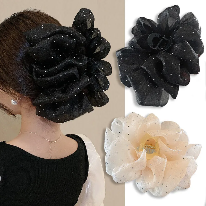 

Cloud Shape Design Double Mesh Bubble Hair Claw Women's Fashion Rhinestone Large Updo Hair Clip