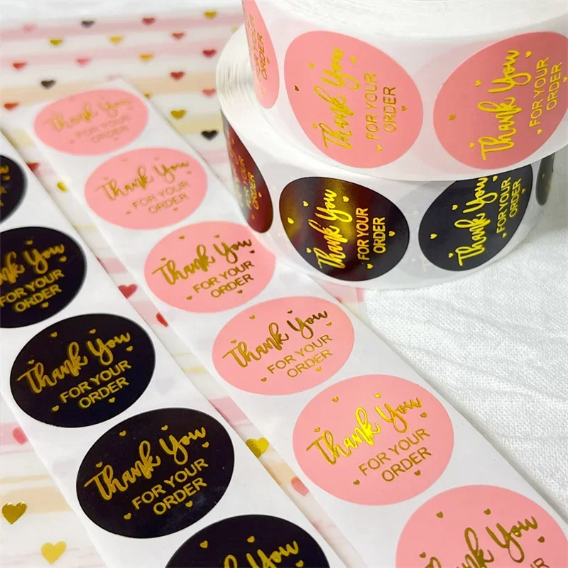 500Pcs 25mm  Pink Black Thank You Stickers Kraft Paper Sticker for Baking Wedding Decor Birthday Party Gift Sealing Sticker