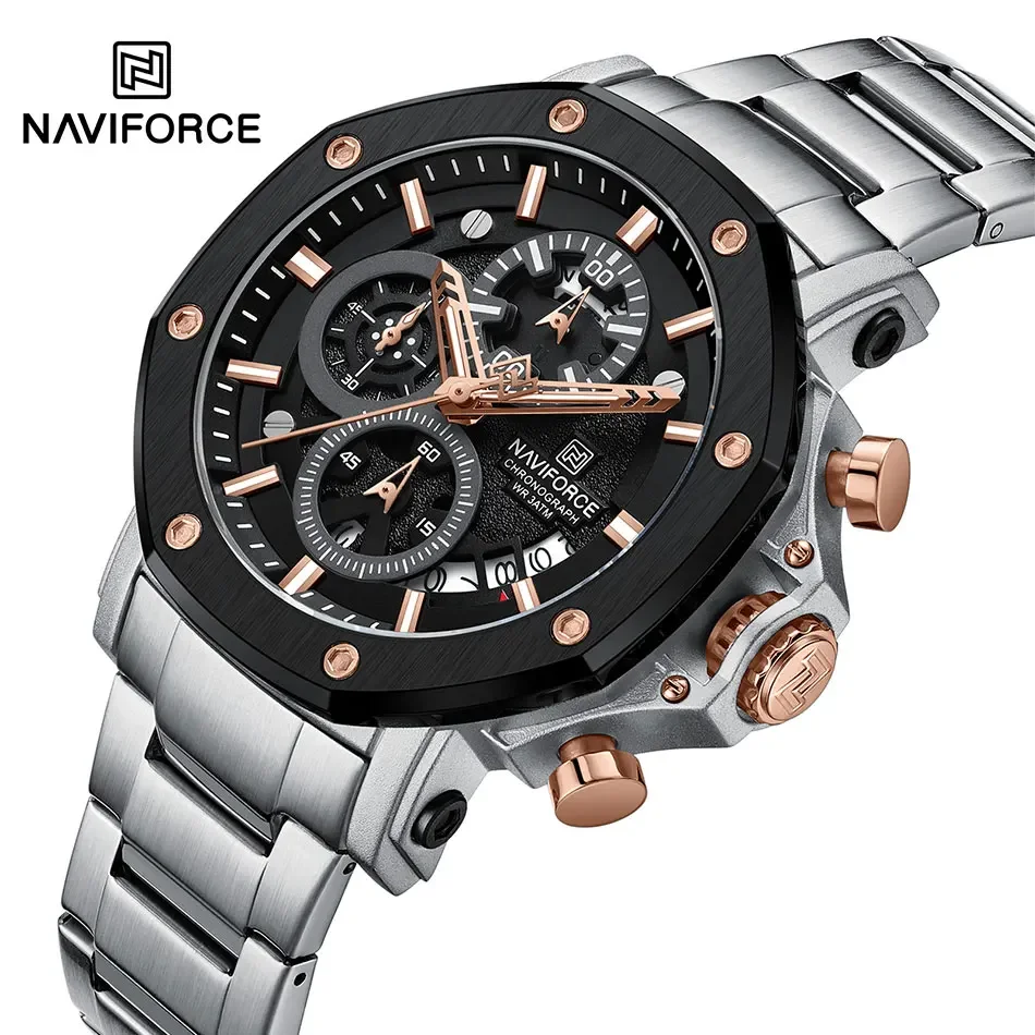 Top Marke NAVIFORCE Business Quarzuhr Herren Uhren Voller Stahl Wasserdicht Chronograph Armbanduhr Männer Wasserdicht Geschenk 8065