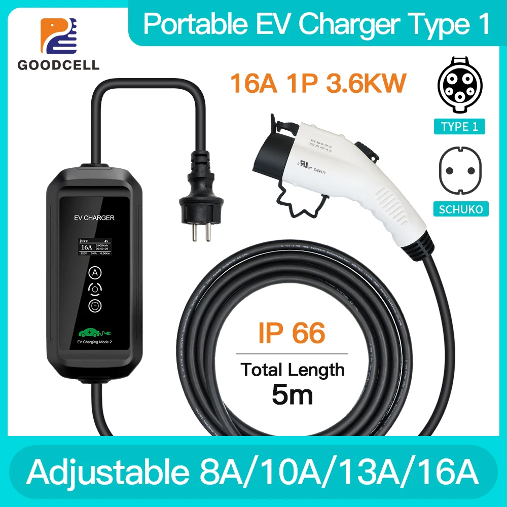 

3.6KW 16A Mode 2 EVSE Charging Cable Type 2 Type 1 EV Charger for Electric Car Vehicle