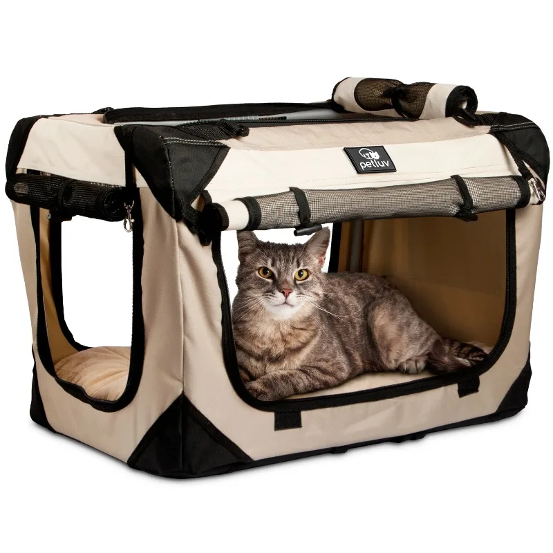 

Premium Cat and Dog Carrier, Soft-Sided, Plush Bed, Locking Zippers, Privacy Windows, Collapsible, Adjustable Carry Strap