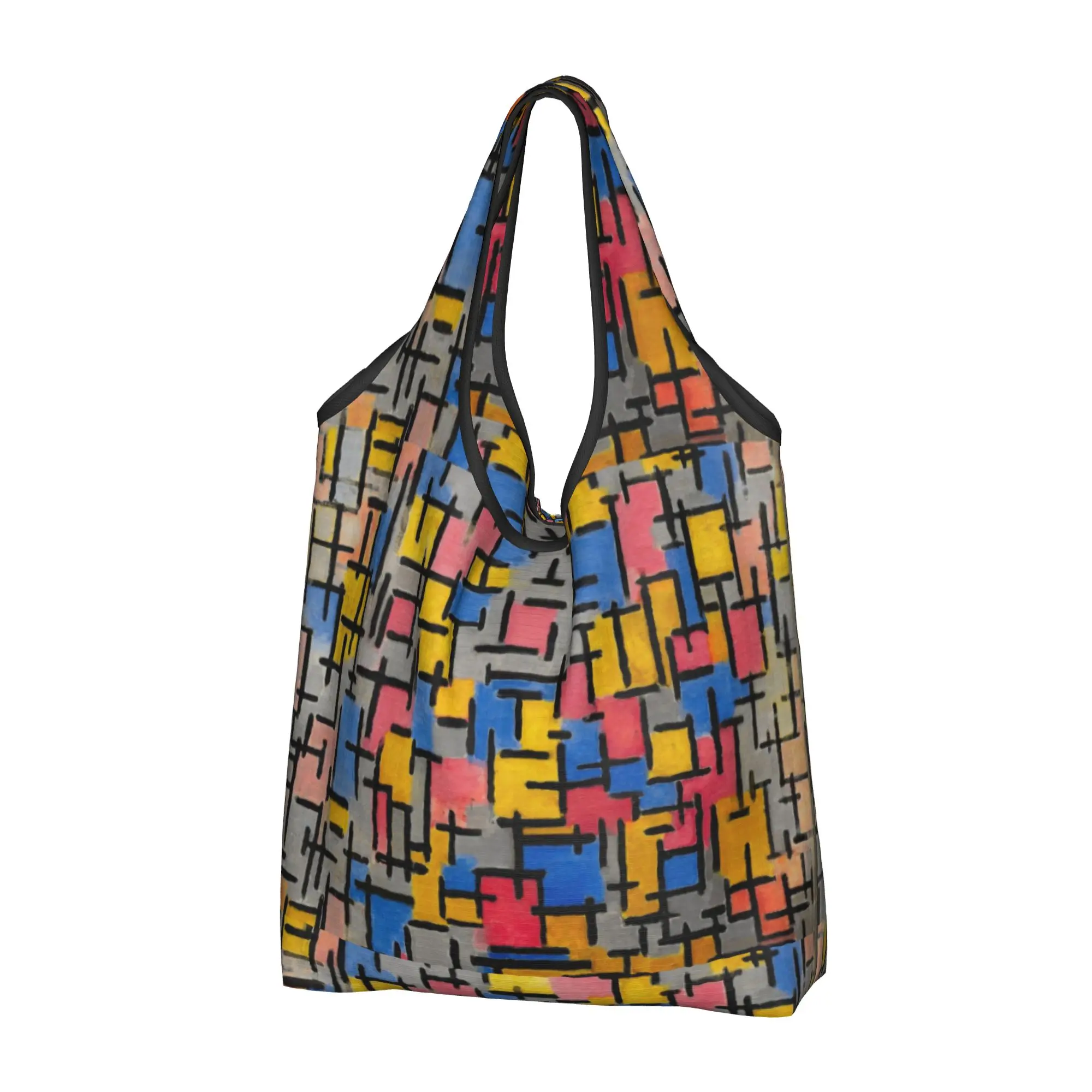 Custom Composition By Piet Mondrian Shopping Bags Women Portable Big Capacity Groceries De Stijl Abstract Art Tote Shopper Bags