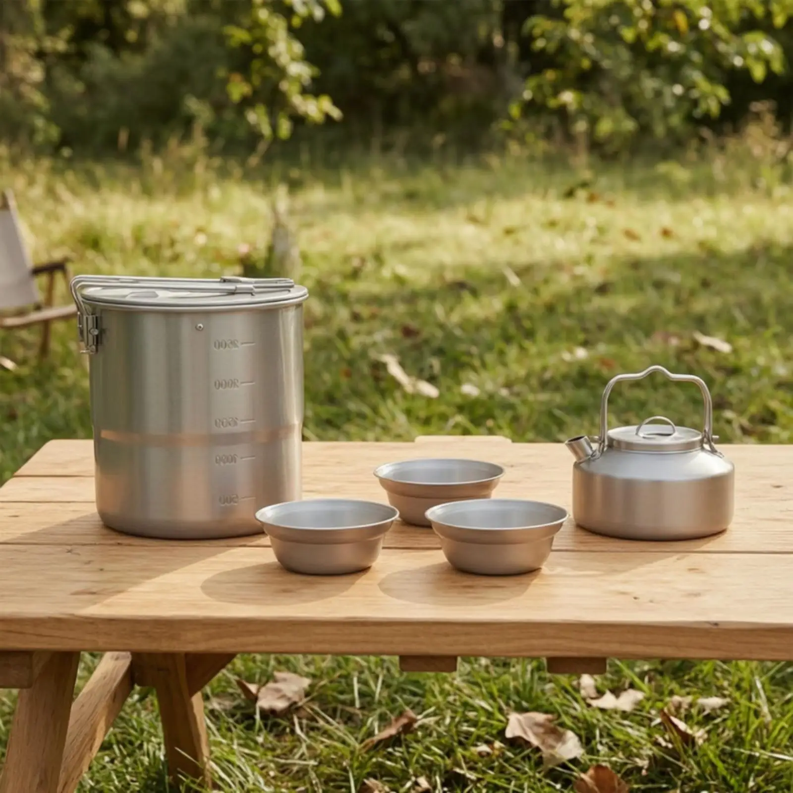Durable Stainless Steel Camping Cookset with Foldable Handles and Lids for Outdoor Campfire Meals