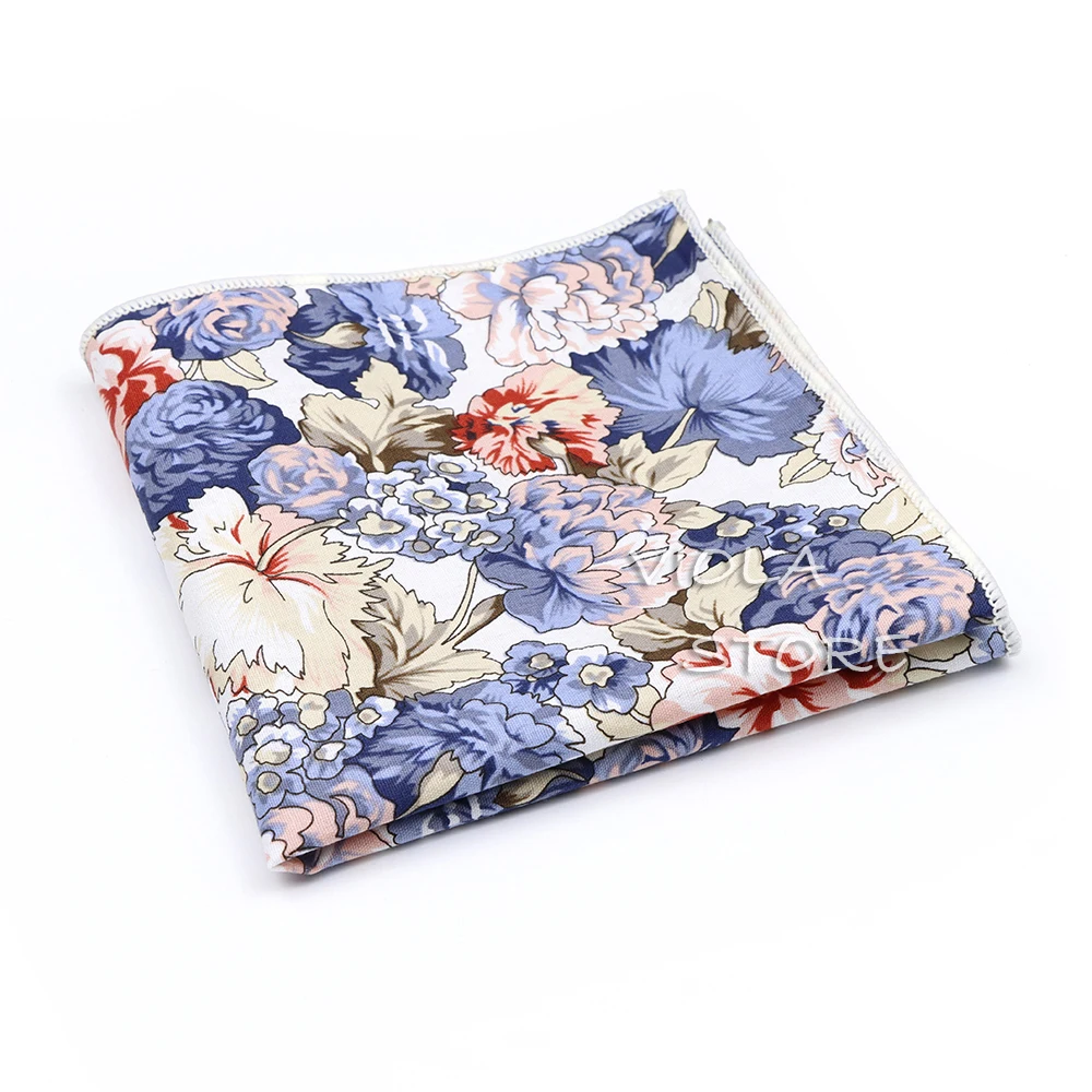 Vintage Floral Print Handkerchief 23cm 100% Cotton Hankie Women Men Wedding Party Pocket Square Gift Suit Tie Matching Accessory