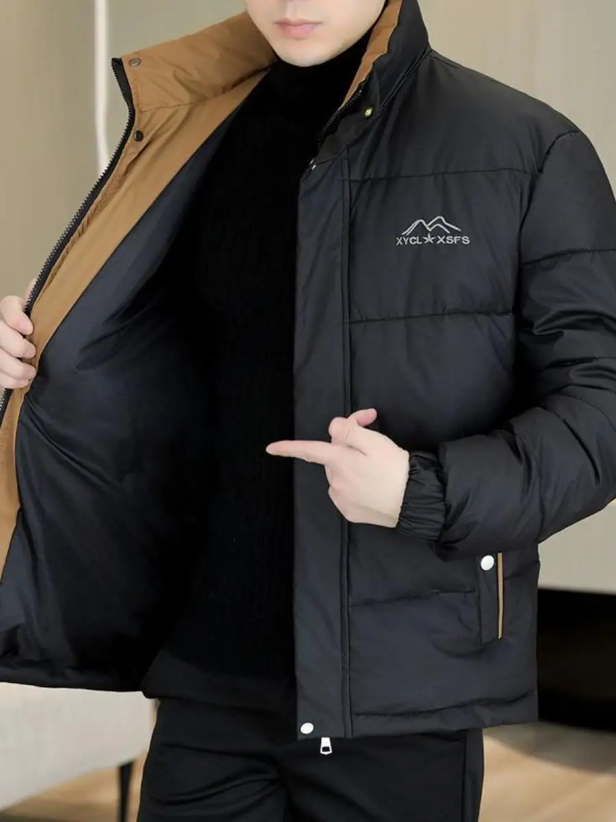 

New Men's Thiened Casual Cotton Jaet Winter Outerwear Youth Korean Sle Slim Fit Trendy Stand Collar Warm Cotton Clothes