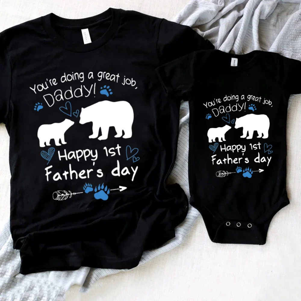 Happy First Father's Day Family Matching Shirt Father and Son Daughter Clothes Baby Romper First Father's Day Gift