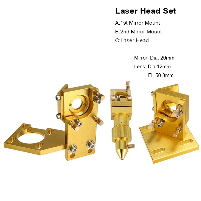 DIY CO2 Laser Head Integrative Mount Set 20mm Mirror 12/18/20mm Focus Lens 2030 4060 K40 Laser Engraving Cutting Engraver Cutter