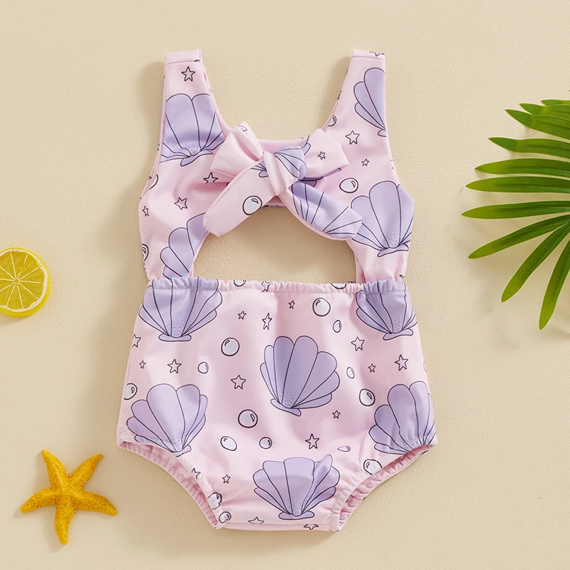 

Infant Baby Girl Swimsuit Seashell Lace-Up Sleeveless Bathing Suit Infant Summer Swimwear