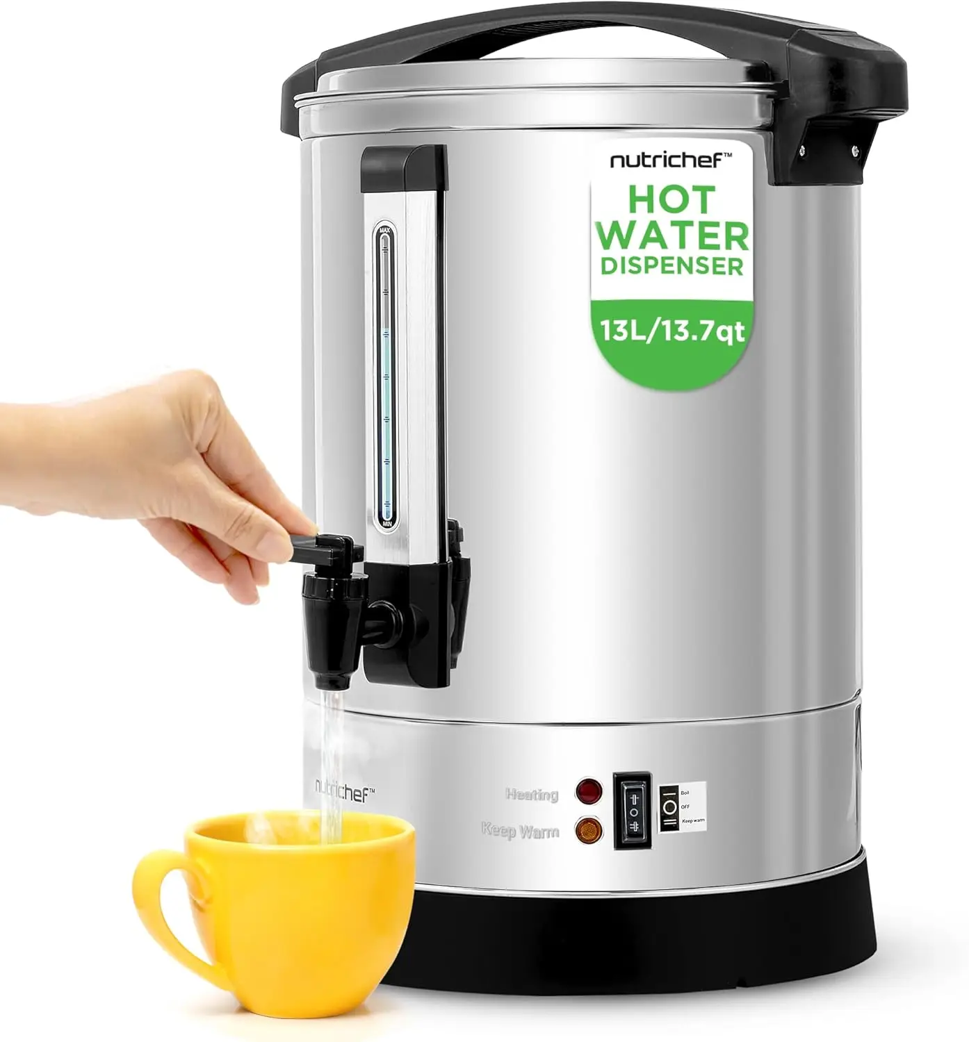 

Water Boiler and Hot Water Dispenser, 13L Electric Beverage Dispenser with Safety Lock Lid, Non-Drip Tap, Warm Function, Food