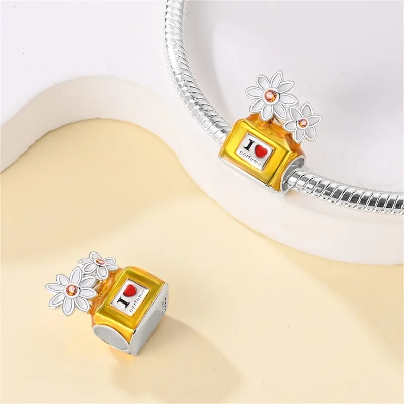 

New 925 Sterling Silver Daisy Perfume Bottle Charms Beads Fit 3mm Original Bracelet DIY Women Exquisite Birthday Jewelry Gifts