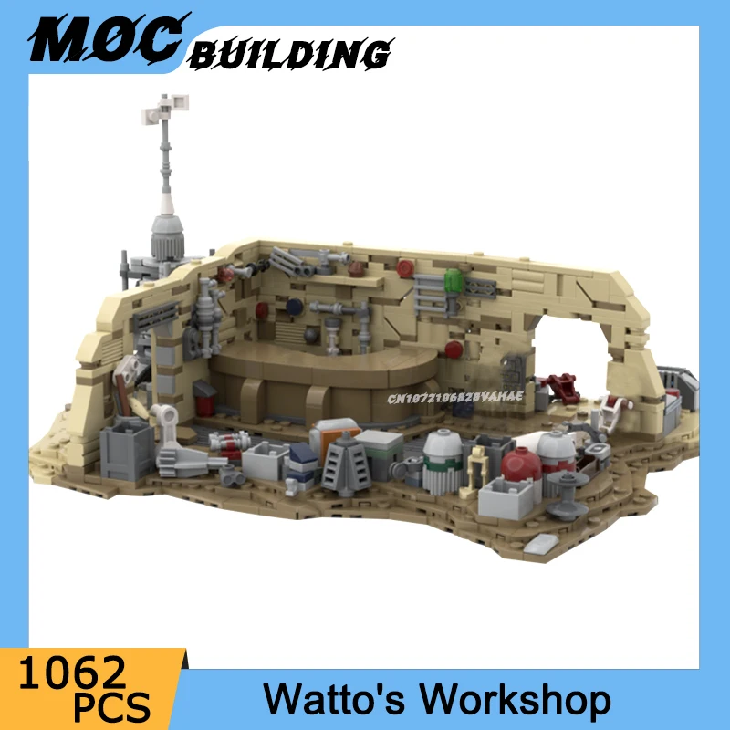 

Строительные блоки MOC, серия космических фильмов, сцена, модель мастерской Watto, сборка своими руками, кирпичи, креативные игрушки, коллекция, подарки