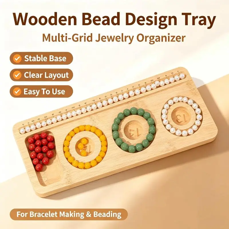 Wooden Bead Design Board Accurate Bracelet Size Measuring Tray Smooth Surface for Jewelry DIY Enthusiasts