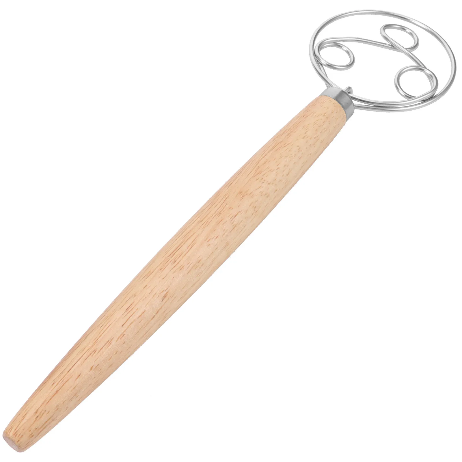 Batidor plano de acero inoxidable con mango de madera para mezclar harina, amasar masa, hacer panqueques, galletas, pasteles y masa de pan de levadura, utensilio de repostería.