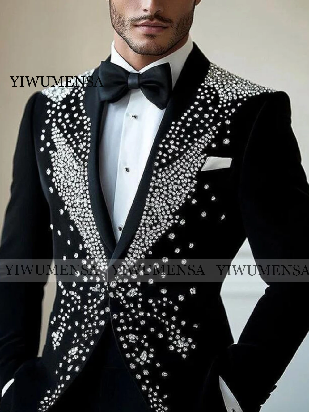 

Роскошный бархатный костюм для мужчин на свадьбу, с пайетками и бисером, пиджак и брюки, комплект из 2 предметов, индивидуальный пошив, формальная одежда, смокинг, мужская одежда.