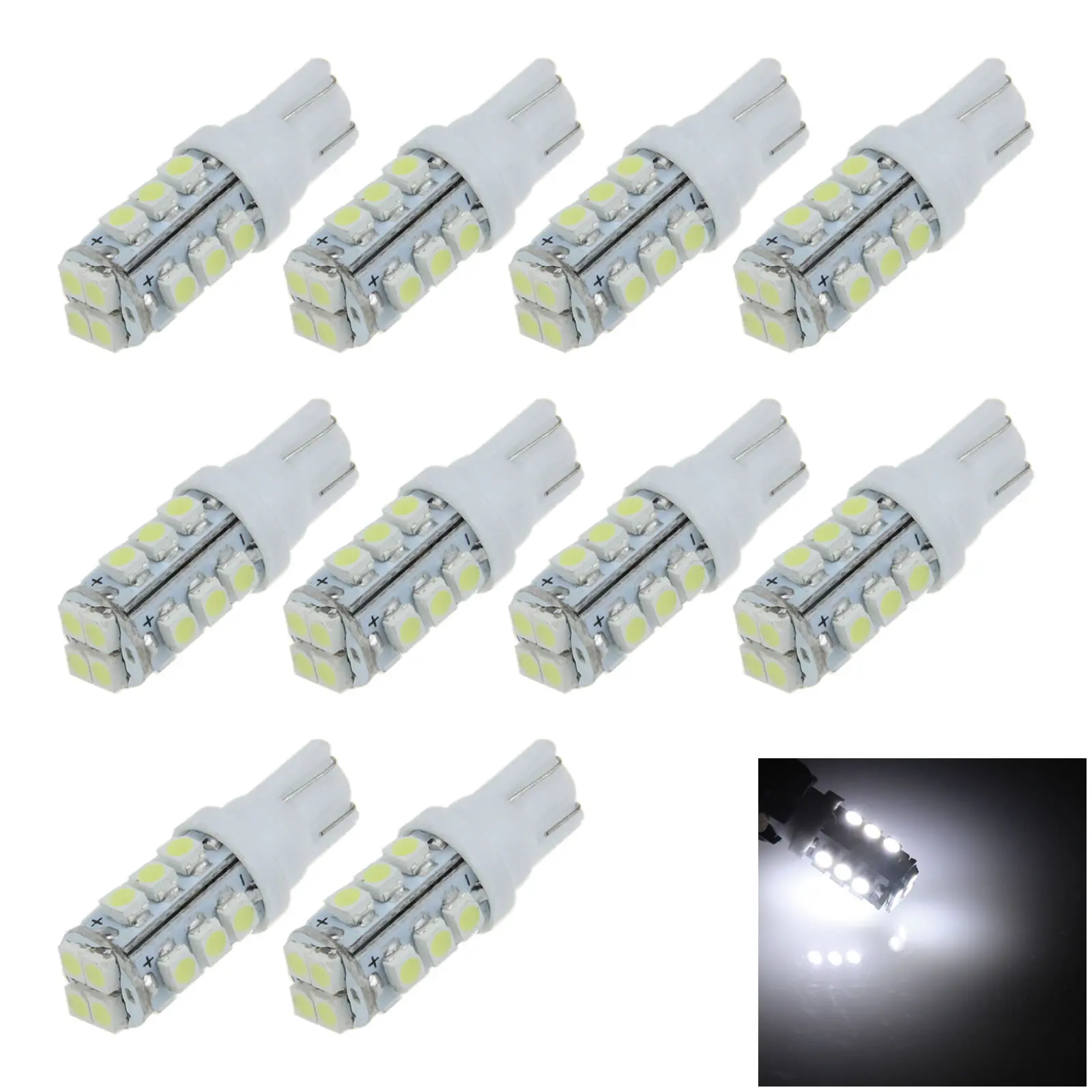 10x White Car T10 W5W Roof Bulb License Plate Lamp 16 Emitters 3528 SMD LED 184 192 193 A028-W