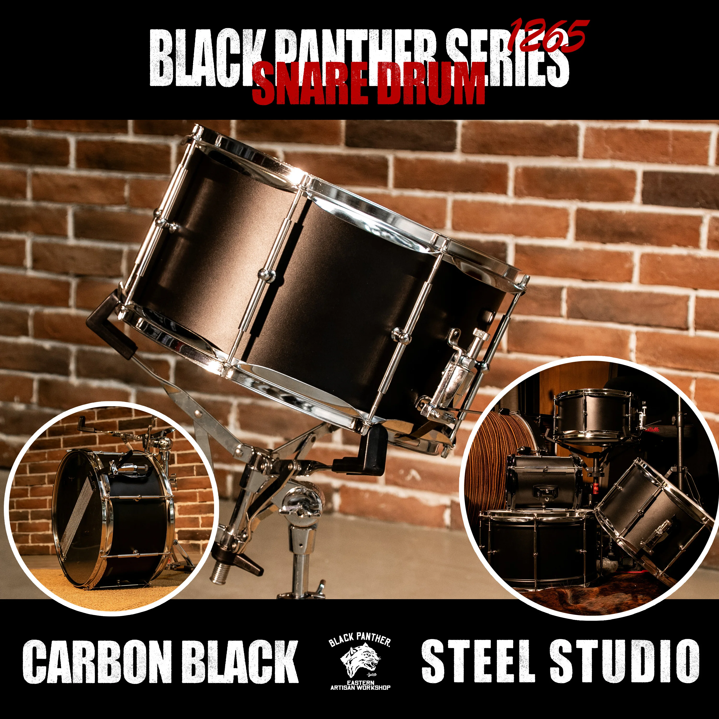 

Beatello Black Panther Series Carbon Black Steel Studio Snare Drum 12x6.5 | HBJG1265 Model | China Origin