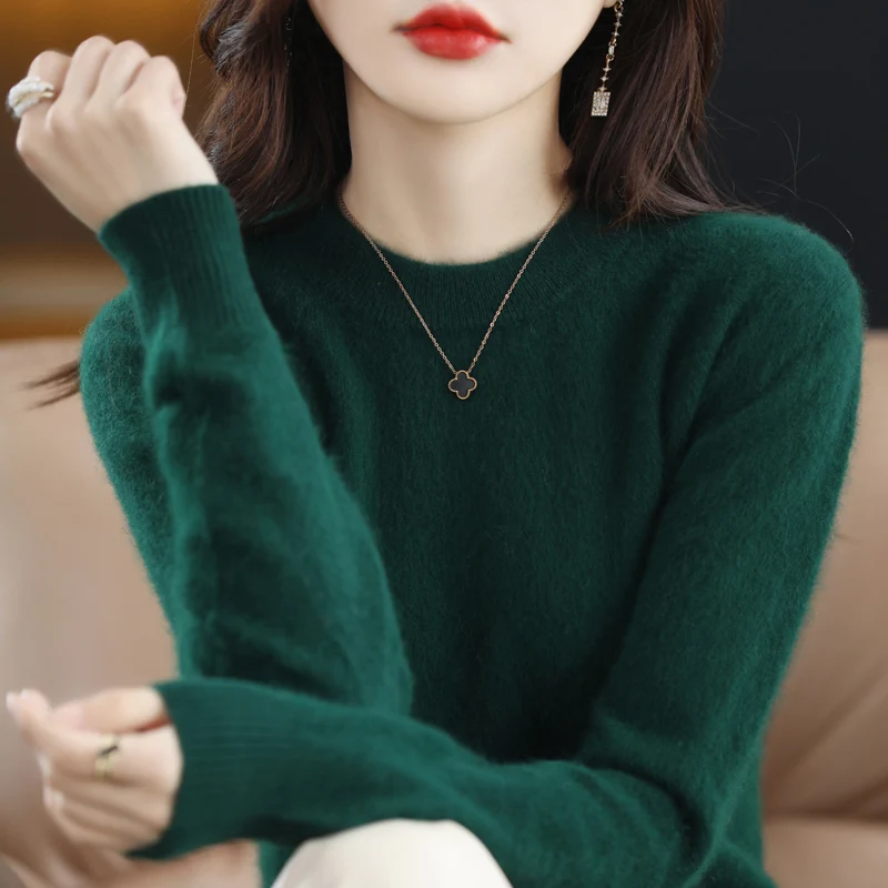 Winter Women Sweater O-Neck Knitted Pullover 100% Mink Cashmere Jumper Female Solid Color Soft Super Warm Sweater S-2XL 13Colors