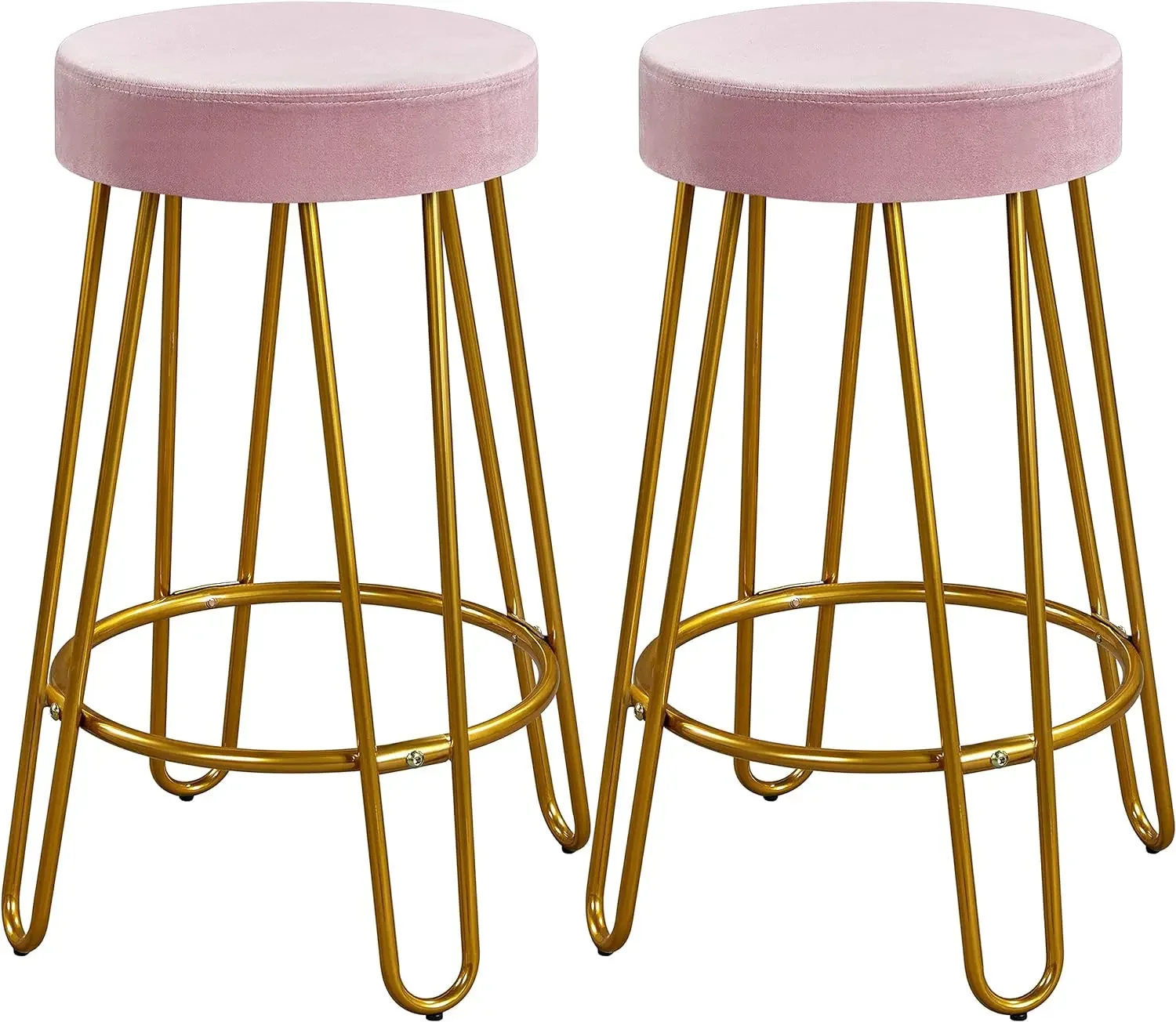 Taburetes de bar para el hogar, asiento redondo tapizado de terciopelo sin respaldo con patas doradas, taburete de cocina, taburetes de comedor modernos para desayuno, 2 uds.