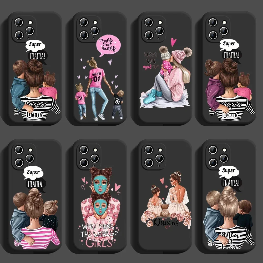 Fashion Super Mama Mom Dad Phone Case For iPhone 14 15 13 12 11 16 Pro MAX Mini XR XS 16 Plus SE Baby Boy Girl Cover Shell Funda