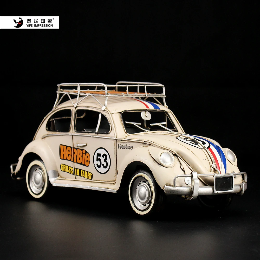 Handcrafted Retro 53 Number Beetle Iron Art Vintage Car Model Soft Furnishing Craft Ornament Collectible Home Decor
