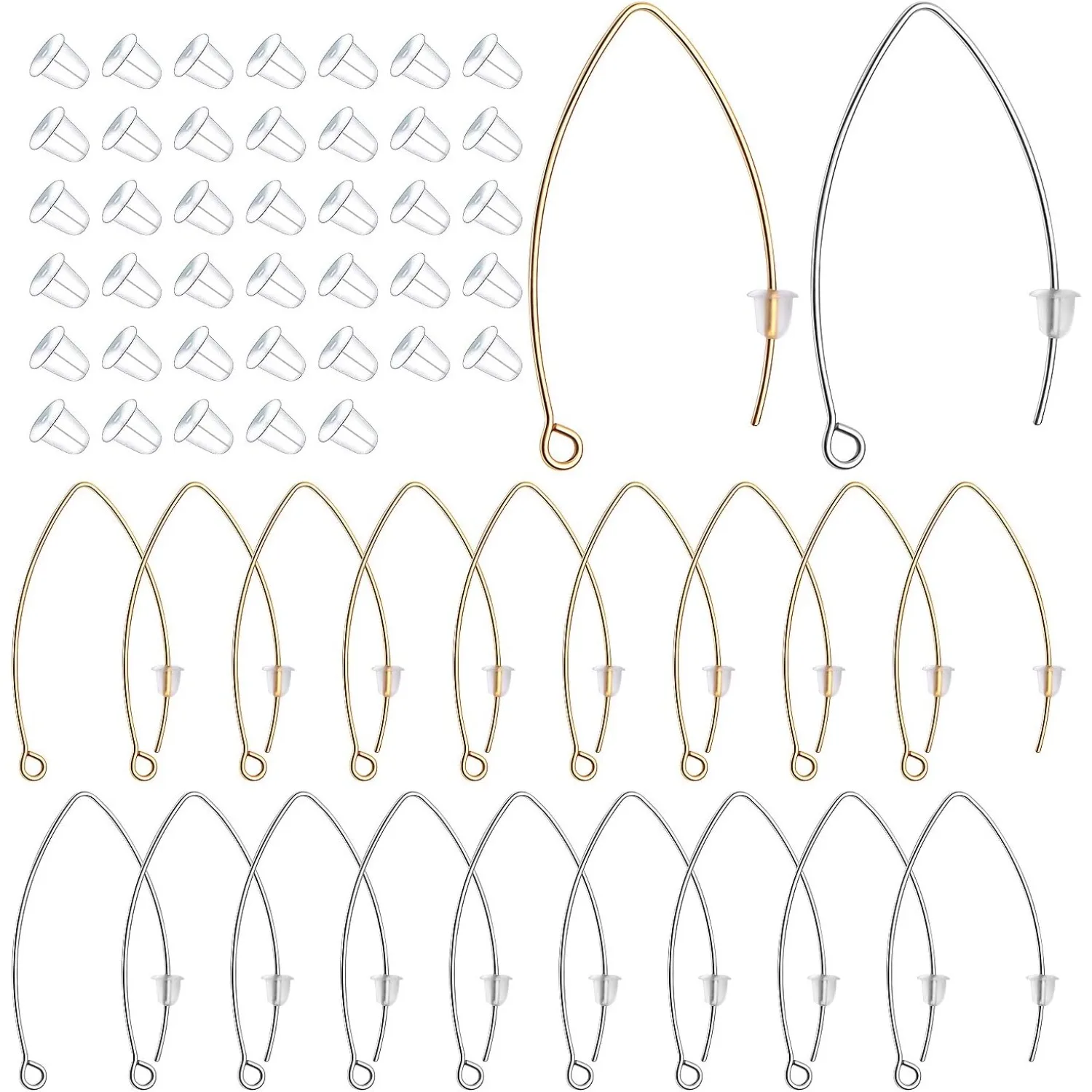 

40pcs 316 Stainless Steel Ear Wires V-Shape Hypoallergenic Earrings Hook 40pcs Clear Earring Backs for Jewelry Making Crafting